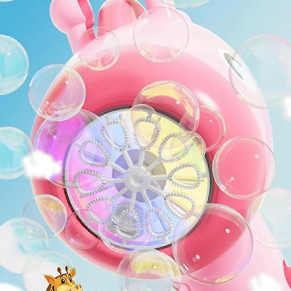 Dyrebobleblæserstav med løsning Giraf Boblemaskine Maker med lys 10 hul lys op automatisk boblemaskine Pink