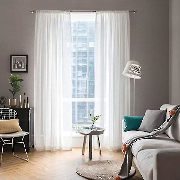 Voilegardiner med Ruffler i Lin Optikk Transparent White