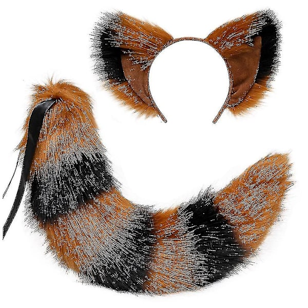 Revhale og ører, katt ulv vaskebjørn ører hale sett, dyr pels hale, ører pannebånd, Halloween jul kostyme Camel black black