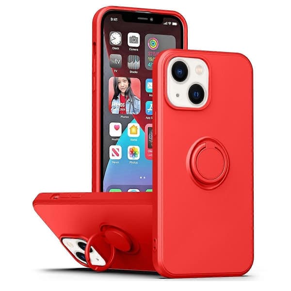 För iPhone 14 Plus Ring Kickstand Silikon Skal [DB]