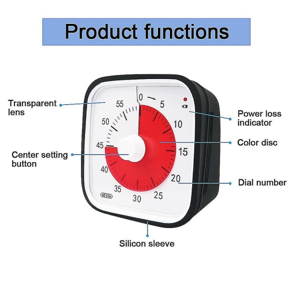 Visuell, Overdimensjonert Klasserom Visuell Timer For Barn Og Voksne, Slitesterk Mekanisk Kjøkken Timer Klokka Black