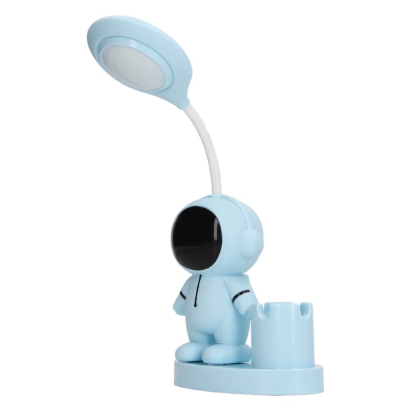 Liten skrivebordslampe Tegneserie Astronaut Form Oppladbar Skrivebordslampe med Penneholder Blyantspisser for Sovesal Soverom Blå