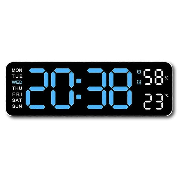 Stor Digital Väggklocka Temperatur och Luftfuktighet Veckodag Display Elektronisk LED Bordsväckarklocka 12/24