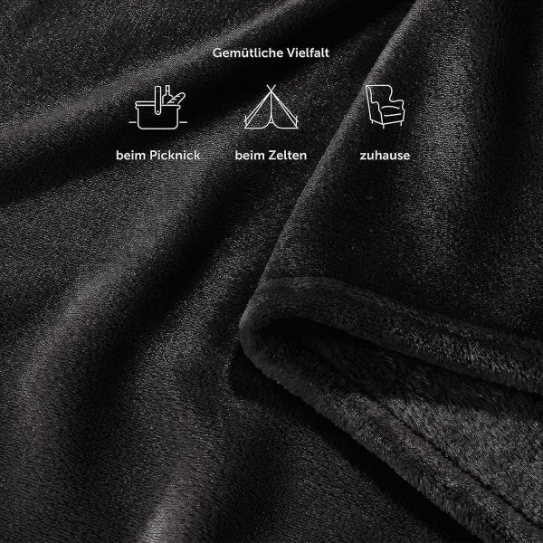 Blød og Koselig Pude - Høj kvalitet tæppe, Super blødt fleece tæppe som sofa tæppe, sengetæppe eller stue tæppe Black 200 x 230 cm