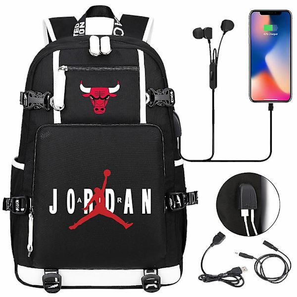 Sport Basketboll Stjärna Tryck Usb Laddning Ungdom Student Skolväska | Unisex Fritids Reseryggsäck För Män Och Kvinnor Hög Kvalitet 7