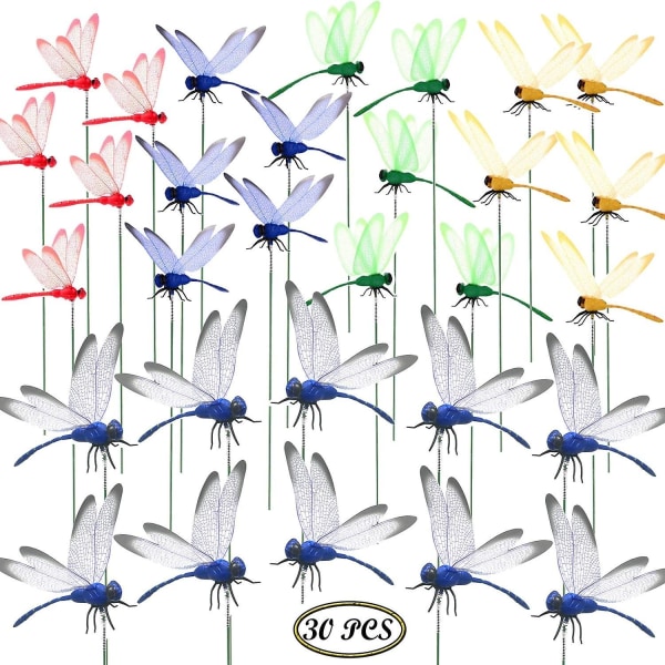 30 Pcs Dragonfly Garden Ornaments, Dragonflies With Sticks For Plant Decoration, Patio Deck, Garden Yard, Garden Decoration