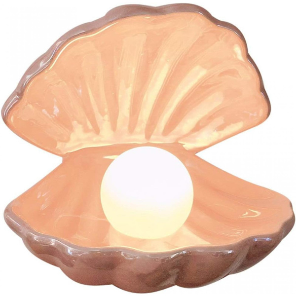 Shell Pearl Natlampe, Pink Bærbar Led Muslingelampe Shell Med Perle Bordpynt Til Soveværelse Stue Fødselsdagsgave