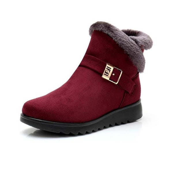 Mjuk botten Varm No-slip Dragkedja Solid Ankel Snow Boots För Dam Wine Red 35