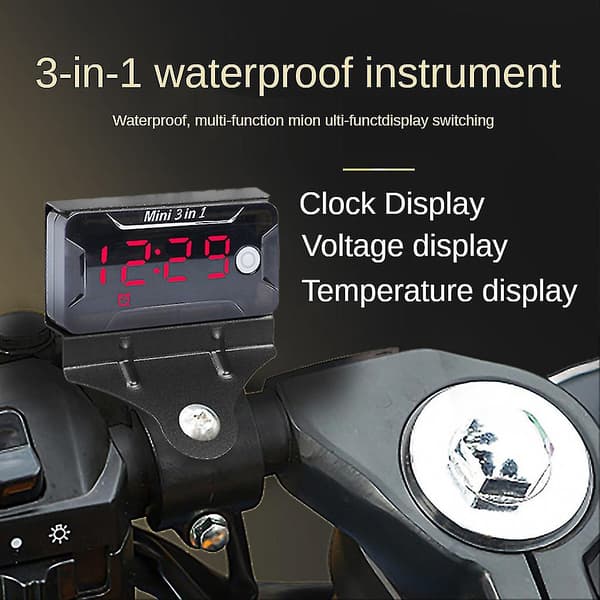 Vattentät digital tidsklocka & termometer & spänningsvoltmeter motorcykel Blue