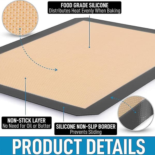 Silikonbakematte, gjenbrukbar non-stick for kaker, makroner, brød og bakverk Grey