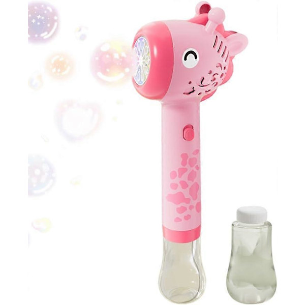 Dyrebobleblæserstav med løsning Giraf Boblemaskine Maker med lys 10 hul lys op automatisk boblemaskine Pink