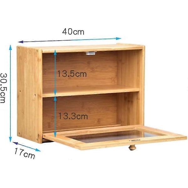Stor Træbrødkasse med Dobbelt Skuffe, Transparent Multifunktionel Snackskab til Køkkenbordet, Brun-YuJia