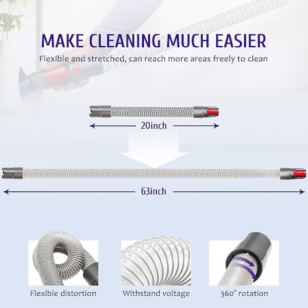 Dammborste + Flexibel förlängningsslang Kompatibel med Dyson V7 / V8 / V10 / V11 / V15 Dammsugare