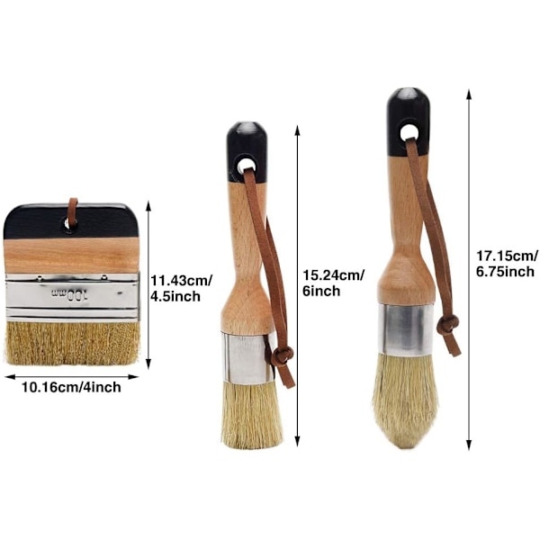 Träsats med krita och vaxborste, 3-pack, naturliga borst, målnings- och vaxverktyg