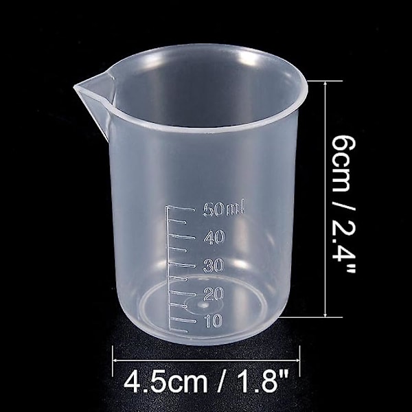 Mätkoppar 50ml PP Plast Graderad Bägare Transparent För Lab Köksvätskor 6st