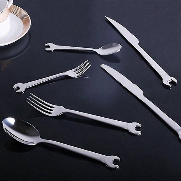 304 Stainless Steel Tableware Creative Wrench Shape Fork Spoon Dinner Steak Cutter Spanner Cutlery Fruit Dessert Tea Picnic Flatware