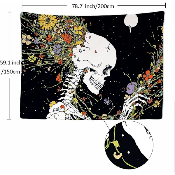 200 x 150 cm dekorativ sovrumsväggtapet - Skelettblommor Psykedelisk natur - Tyg tapet - Väggbonad estetisk vägg - Panoramisk dekoration