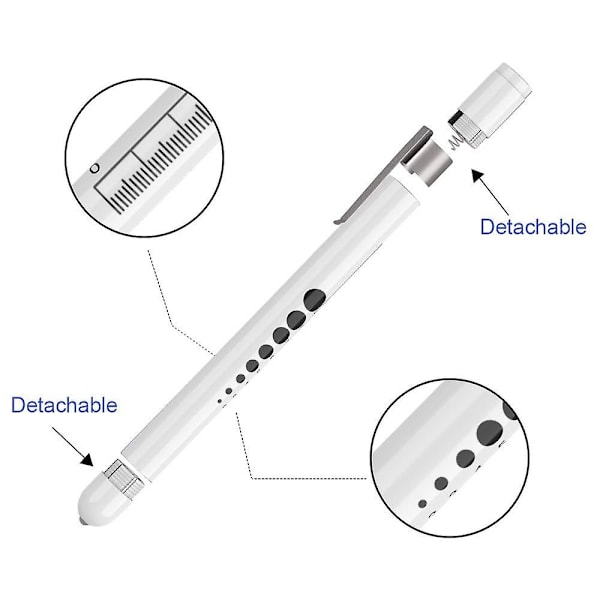 Diagnostisk lys, pupil lampe, medicinsk penlight (2 enheder), genanvendelig, diagnostisk, LED pen lommelygte, lys, greb med lommeklips Rotgold  White