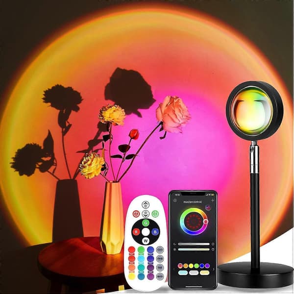 Auringonlaskulamppu, LED-auringonlaskun valo, 16 väriä vaihtava APP-ohjattava auringonlaskulamppu