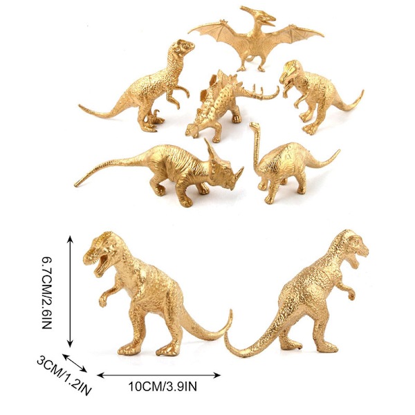 Gullutgave Dinosaurmodellsett Bursdagsfest Dinosaurdekorasjon Håndlaget Modellleketøy 6stk  [DmS] Multicolor