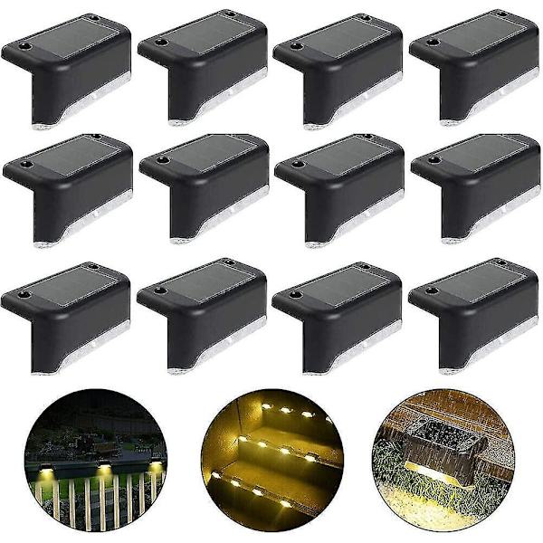 Vattentäta Solcellsstaketlampor, Solcellsbelysning för Däck, Trappbelysning, IP65 LED Solcellslampor för Patio, Staket (Varmvit - Svart, 12 st)