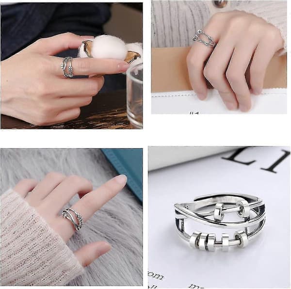 Fidget Ring mod Angst Fidget Ringe mod Angst til Kvinder Justerbar Stabling Angstlindring Regnbue Fidget Ring Smykker Gaver (angst Bea [DB]