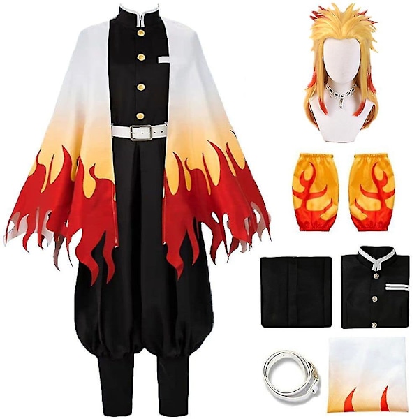 Demon Slayer Rengoku Kyoujurou Cosplayfestdräkt för Halloweenfest Anime Set Presenter -aoba Outfits with Wig 2XL