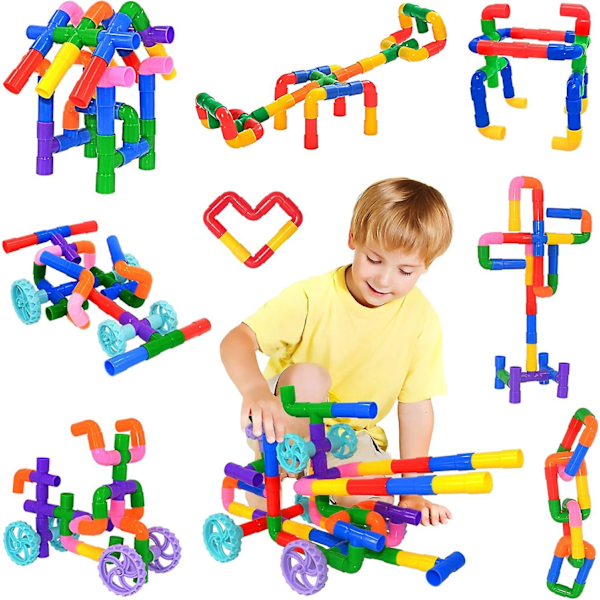 Pipe Tube Toys, 96 Piece Classic Building Blocks Assembly Of Toys With Wheels[HK]