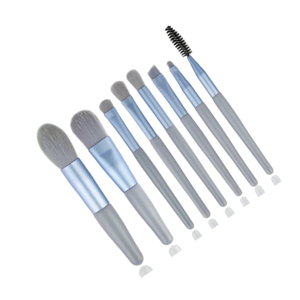 8-delt mini makeupbørstesæt med bløde syntetiske børster og bærbart Morandi-design til begyndere Blå