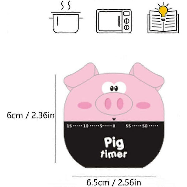 Mekanisk Køkken Timer Alarm, Gris Form, 60min 360