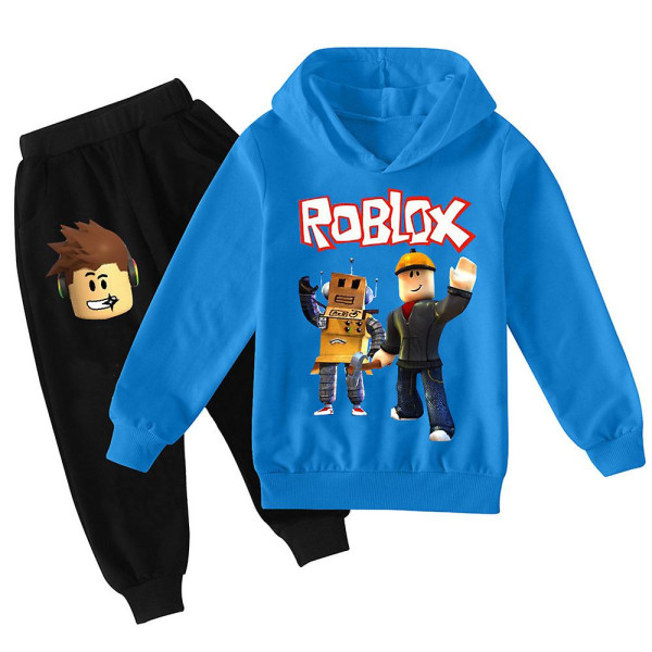 Pojkar Roblox 3D-tryckt träningsset Barn Hoodie Sweatshirt Tröja + Joggers Byxor Set Kläder 9-14 År Deep Blue 11-12  Years