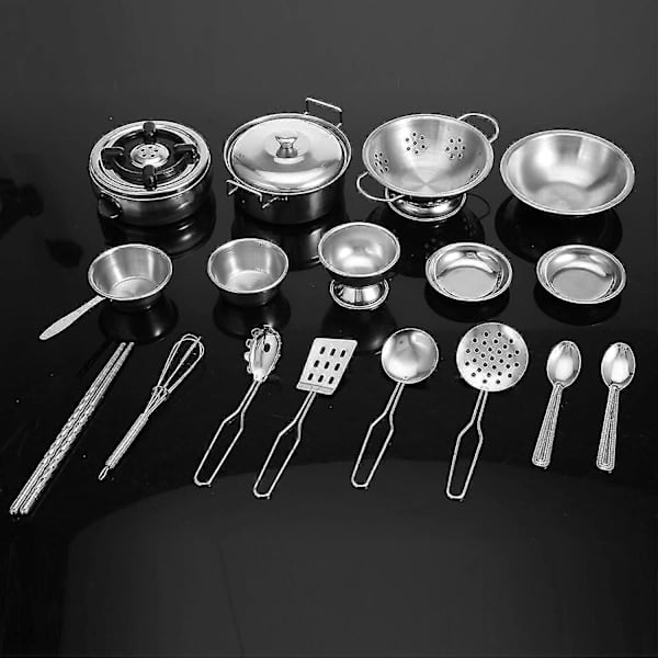 Miniatyrspannor Leksakssats, Köksleksaker för Pojkar och Flickor, Rostfritt Stål, Kockredskap, Pannleksakssats för Barn, Rollspelsköksset 25pcs