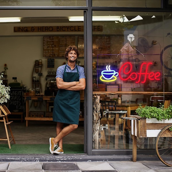 Kaffe Neonljusskylt Ljusstark LED Neonljusskylt USB-driven Caféskylt Väggdekor För Kaffebarer Butiker Restaurangdekor,BY Red-Blue- Orange