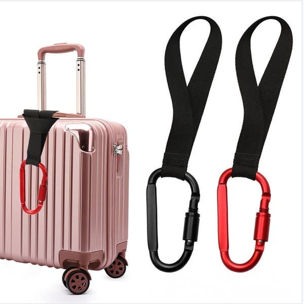 2-pack resväskekrok med aluminiumkarbinhake och nylonrem, kompatibel med olika väskor blå