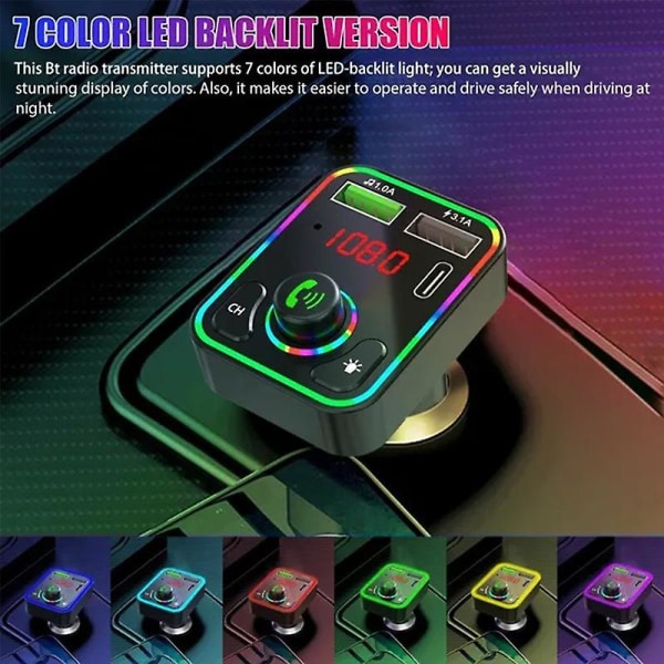 Bil Bluetooth 5.0 FM-sender Dobbelt USB Type-C Oplader MP3-afspiller LED-baggrundsbelysning PD Hurtigoplader Adapter Håndfri Bilsæt (FMY)