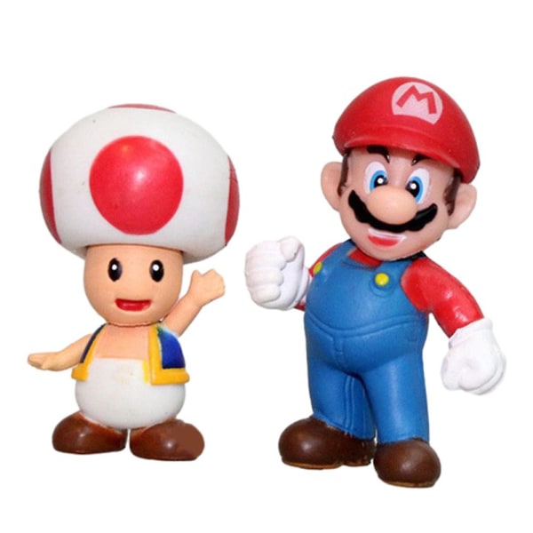 6 stk./sæt Super Mario Bros Actionfigurer Ornament Dekoration Peach Toad Mario Luigi Yoshi Donkey Model Dukke Legetøj Børn Fødselsdag Gave[HK] A