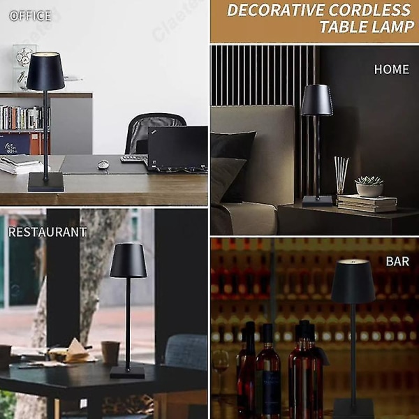 Poldina trådløs bordlampe USB genopladelig smuk touch vandtæt bordlampe til soveværelse hotel stue restaurant Grey