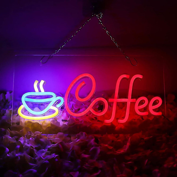 Kaffe Neonljusskylt Ljusstark LED Neonljusskylt USB-driven Caféskylt Väggdekor För Kaffebarer Butiker Restaurangdekor,BY Red-Blue- Orange