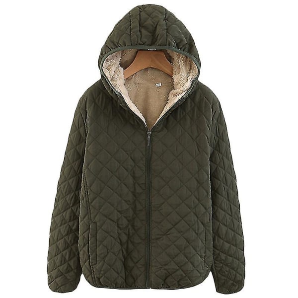 Women Hooded Fleece Lined Jacket Hoodie Army Green S