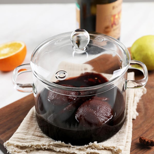 Klar Glas Kogegryde til Komfur - Tykkere og Tungere Opgraderet Glasgryde Kompatibel med Åben Flamme og Gaskomfur -g 1350ml