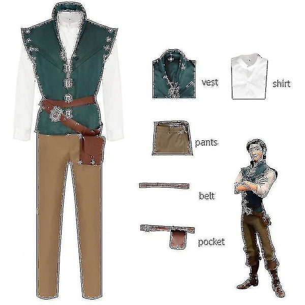 Flynn Rider -asu Tangled Rapunzel Flynn Rider Prinssi Cosplay-asu Yhtenäiset Pukumme Halloween-asu XL