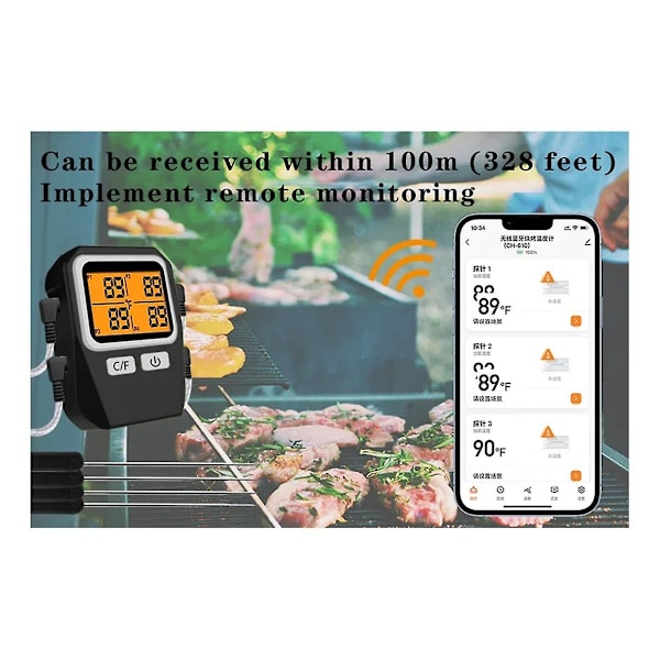 Tuya 100m Langaton Lihan Lämpömittari Keittiön Ruuanlaittotyökalu Uuni Grill BBQ Bluetooth Lämpötila ([HK])