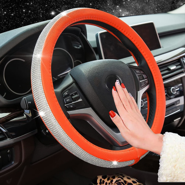 Bling Diamond Car Steering Wheel Cover With Crystal Rhinestones Universal 15 Inch For Fusion Focus Hrv Corolla Prius Rav4 Tacoma Camry (orange)BY