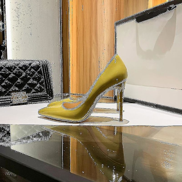 Røde Soled Pumps til Kvinder - Nye Sexy Spidse Tå-Sko med Tynde Hæl - Sort - 8cm, 10cm, 6cm - Lav Hæl - Sexy Bryllupssko [HK] yellow 8cm 43