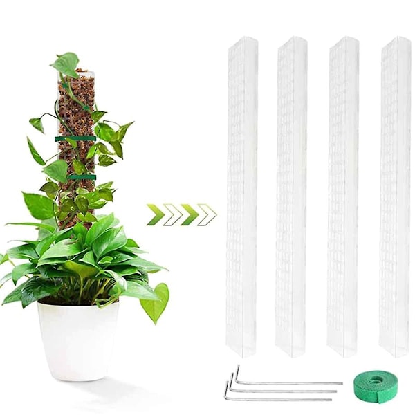 4 st 61 cm Plastmossstänger för Växter Monstera, Stapelbara Växtstöd för Inomhusklättrande Växter