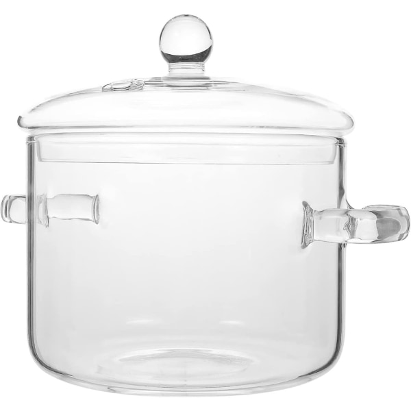 Glaskastrull med cover, 1400 ml spishäll med lock och handtag Smågryta Klar soppgryta, kokkärl i glas med högt borosilikatglas 1400ml