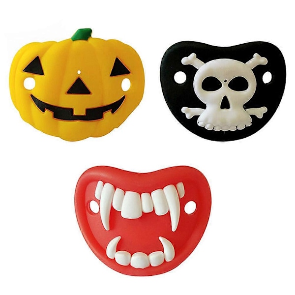 3-pack Silikonnappar för Bebisar, Matkvalitet, Halloween-Design, Pumpa & Skalle, för Spädbarn & Småbarn As Shown M