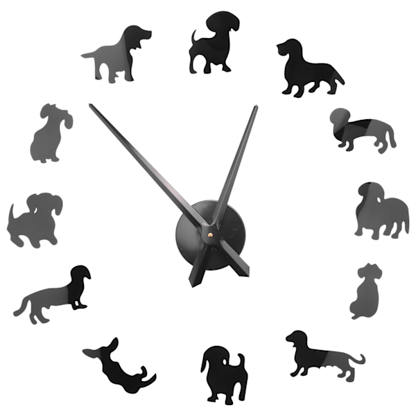 DIY Dachshund Väggkonst Wiener-hund Valp Hund Husdjur Ramlös Jätteväggklocka Med Spegeleffekt SausaBY Black