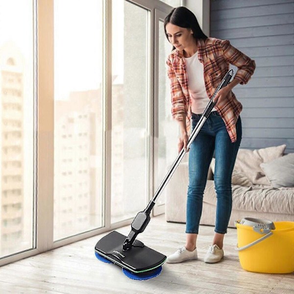 Elektrisk gulvmoppe med roterende funktion, skrubber, polerer og rengør gulve two blue