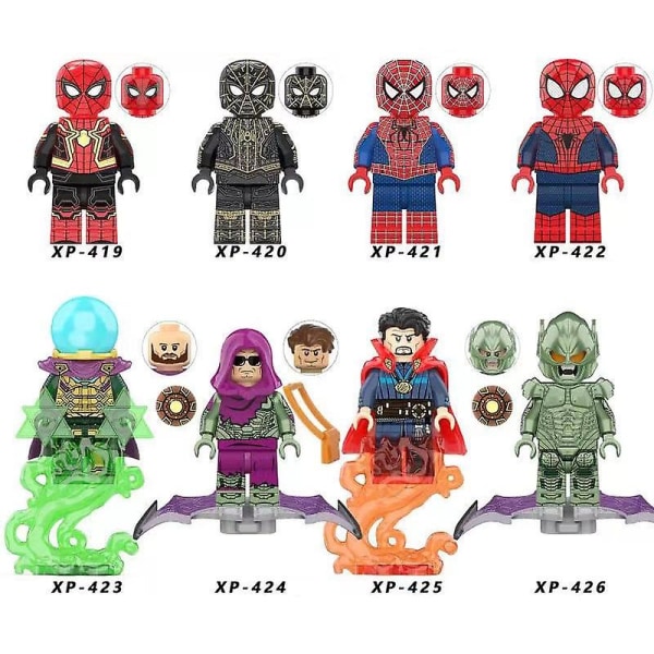 8 stk./sæt Marvel Avengers Minifigurer Spiderman Superhelt Tegneserie Byggeklodser Figurer Børns Legetøj sm566